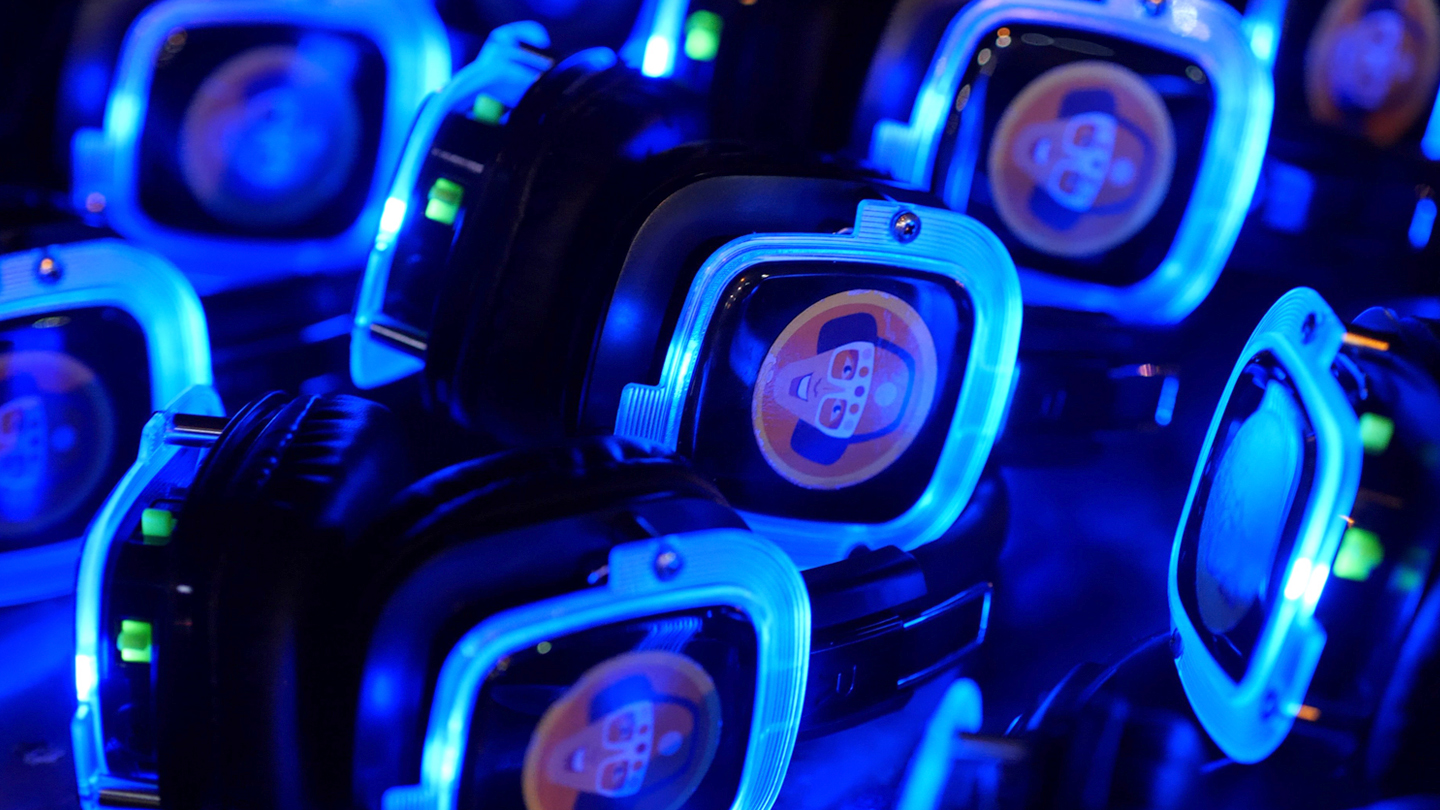 Close up image of glowing headphones 